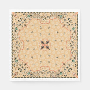 Western Paisley Gold Bandanna Print Party Napkin