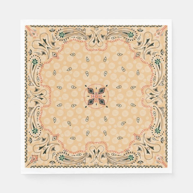 Western Paisley Gold Bandanna Print Party Napkin (Front)