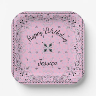 Western Paisley Pink Bandanna Print Party Custom 7 Paper Plate