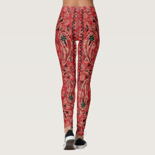 Western Paisley Red Bandanna Print Cowgirl Leggings