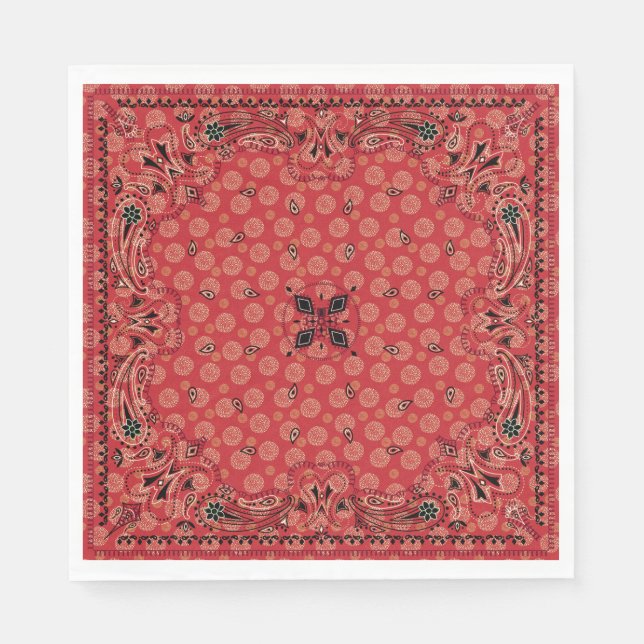 Western Paisley Red Bandanna Print Party Napkin (Front)