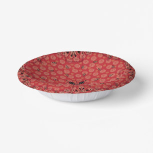 Western Paisley Red Bandanna Print Party Paper Plate