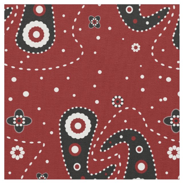 Western Paisley Red Black Fabric (Close Up)