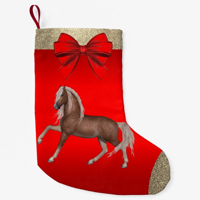 Western Palomino  Horse Print On Red Small Christmas Stocking (Front)