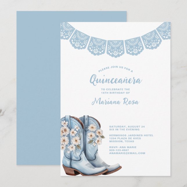 Western Papel Picado Quinceanera Birthday Party Invitation (Front/Back)