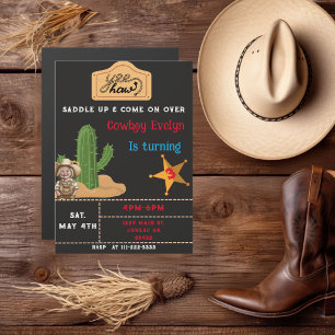 Western Party Birthday Cowgirl Cactus Magnetic Invitation