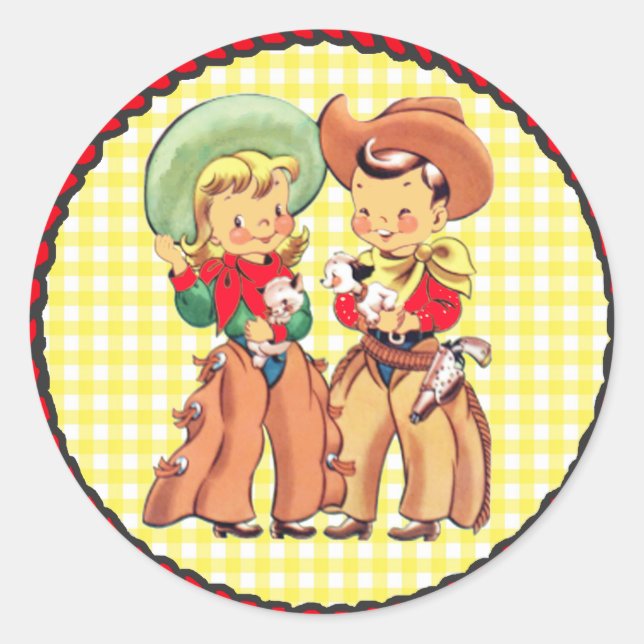 Western Party Cowboy And Cowgirl Kids Sticker (Front)