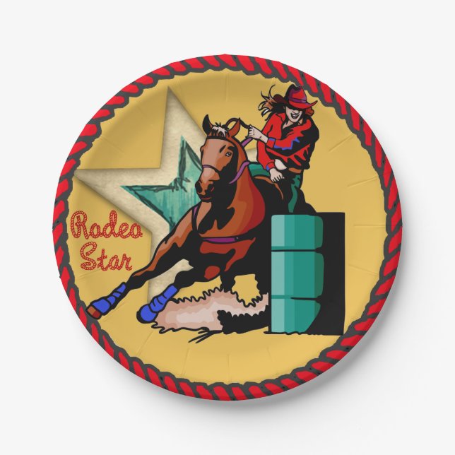 Western Party Cowgirl Barrel Racing Paper Plates (Front)
