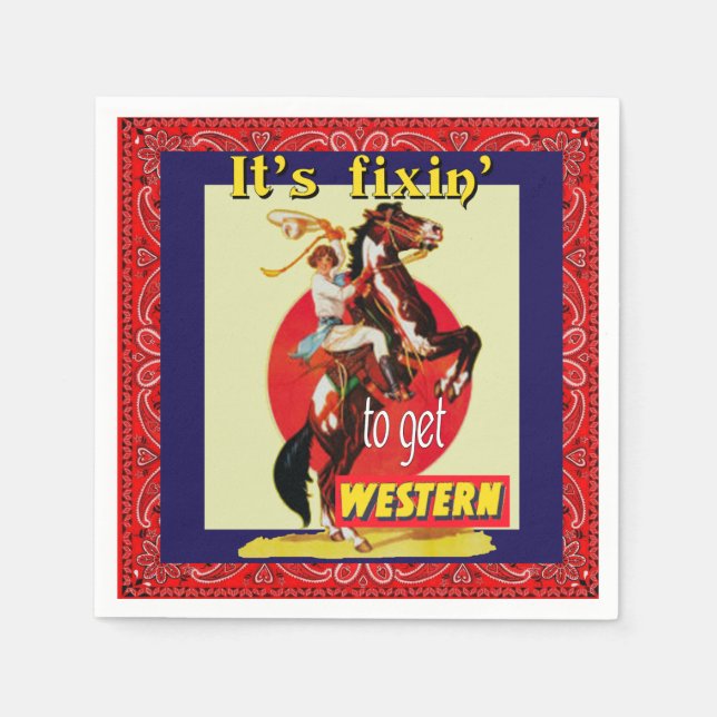 Western Party Cowgirl Horse Fixin' To Get Western Napkin (Front)