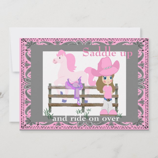 Western Party Cowgirl Horse Saddle Birthday Invitation (Front)