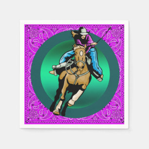 Western Party Cowgirl Riding  Horse Purple Bandann Napkin