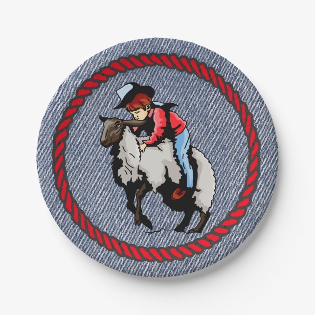 Western Party Denim Print Paper Plates (Front)