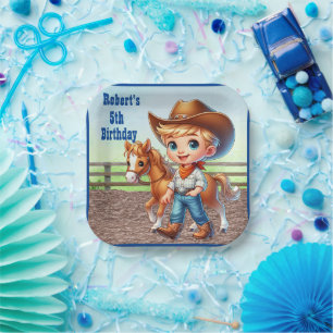 Western Party Little Cowboy With Horse Custom Paper Plate