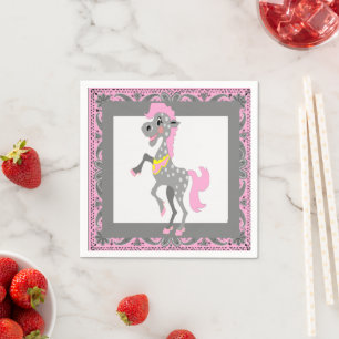Western Party Little Cowgirl Horse Saddle Pink Napkin