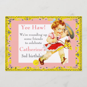 Western Party Little Cowgirl On Stick Horse Invitation