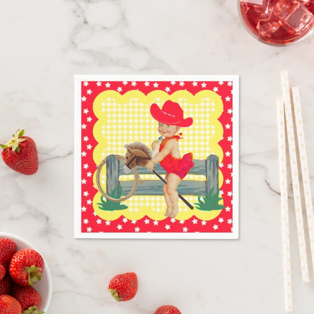 Western Party Little Cowgirl On Stick Horse Napkin (Insitu)