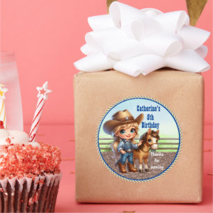 Western Party Little Cowgirl With Horse Custom  Classic Round Sticker