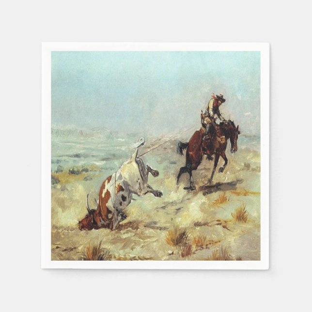 Western Party Napkins Cowboy Roping A Steer (Front)