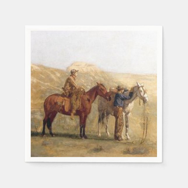 Western Party Napkins Cowboys With Horses Vintage (Front)