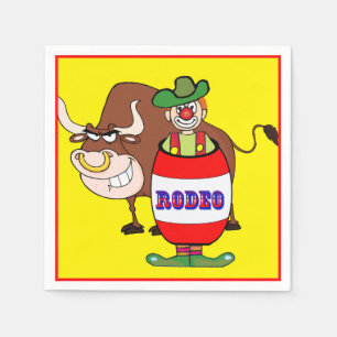 Western Party Rodeo Clown In Barrel And Bull Napkin