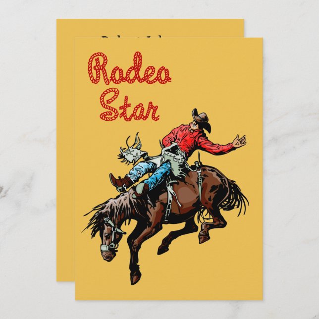 Western Party Rodeo Cowboy Bronc Rider Invitation (Front/Back)