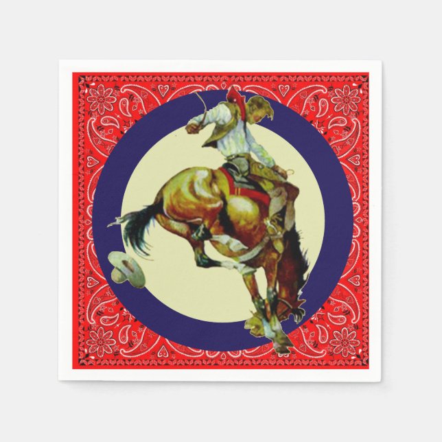 Western Party Rodeo Cowboy Bronc Rider Napkin (Front)