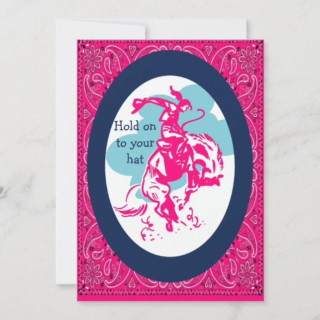 Western Party Rodeo Cowgirl Bucking Horse Invitation (Front)