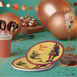 Western Party Steer Roping Paper Plates