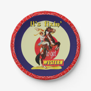 Western Party Vintage Cowgirl Fixin' To Get Wester Paper Plate