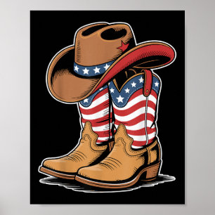 Western Patriotic American Flag Cowboy Boots 4th O Poster