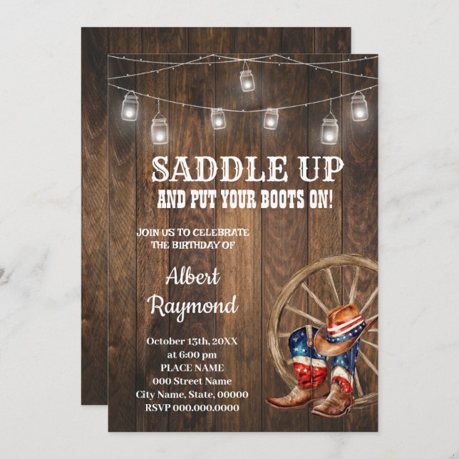 Western Patriotic Birthday Country Red White Blue Invitation (Front/Back)
