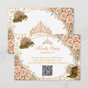 Western Peach Roses Golden Country Quinceañera RSVP Card