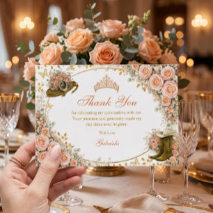 Western Peach Roses Golden Country Quinceañera Thank You Card