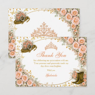 Western Peach Roses Golden Country Quinceañera Thank You Card