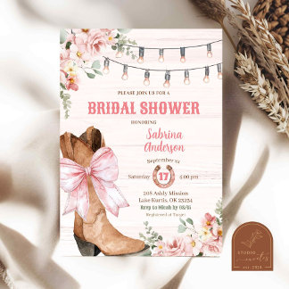 Western Pink Boots and Bow Bridal Shower Invitation