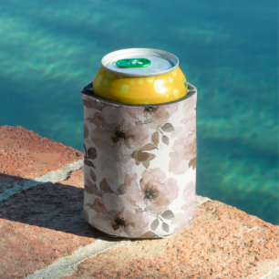 Western Pink Brown Cowgirl Flowers Can Cooler