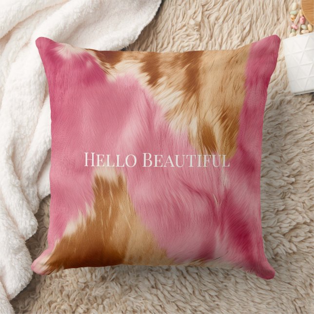 Western Pink Brown Cream Cowgirl Cowhide Cushion (Blanket)