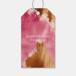 Western Pink Brown Cream Cowgirl Cowhide Gift Tags