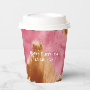 Western Pink Brown Cream Cowgirl Cowhide Paper Cups