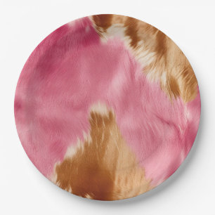 Western Pink Brown Cream Cowgirl Cowhide Paper Plate