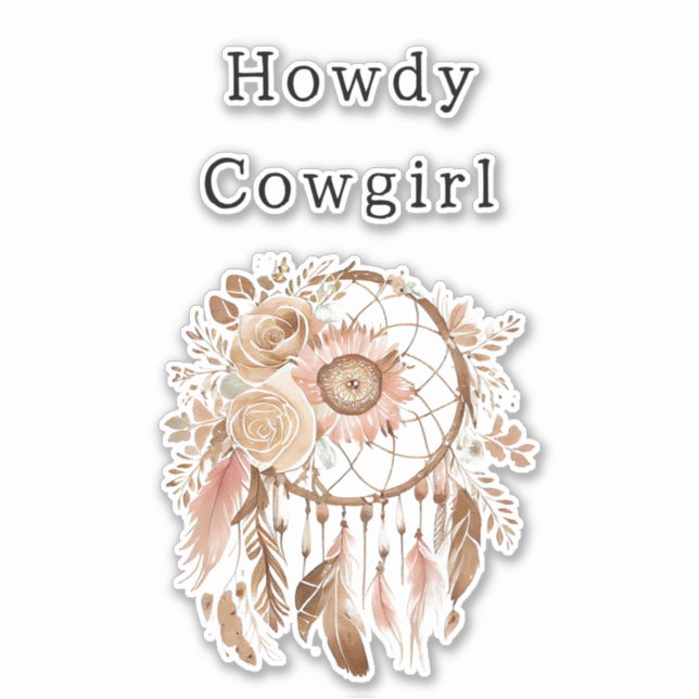 Western Pink Brown Floral Cowgirl Dream Catcher (Front)