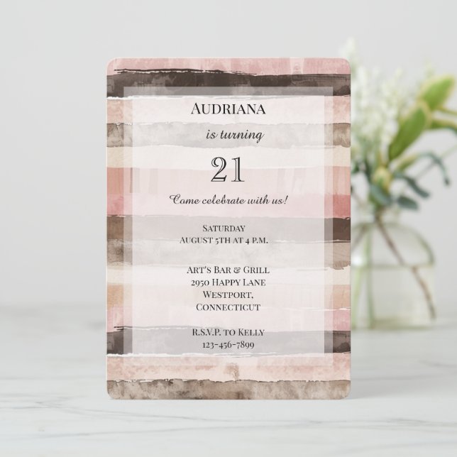 Western Pink Brown Stripes Birthday Invitation (Standing Front)
