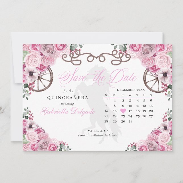 Western Pink Charro Quinceañera Save The Date Invitation (Front)