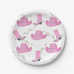 Western Pink Cowboy Boots And Hats Cowgirl Party Paper Plate