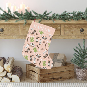 Western Pink Cowgirl Cactus Desert   Monogram Small Christmas Stocking