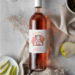 Western Pink Cowgirl Disco Ball Birthday Party Wine Label