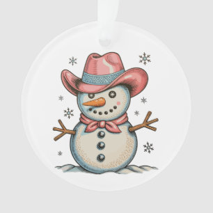 Western Pink Cowgirl Snowman Christmas Xmas Girly Ornament