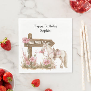 Western Pink Cowgirl Wild West Horse Birthday Napkin