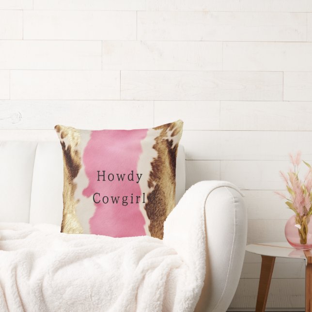 Western Pink Cream Gold Cowgirl Cowhide Cushion (Couch)