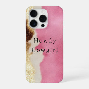 Western Pink Cream Gold Cowgirl Cowhide iPhone 16 Pro Case